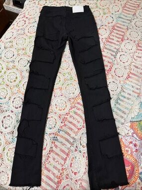 Black Distressed Patch Flare Jeans